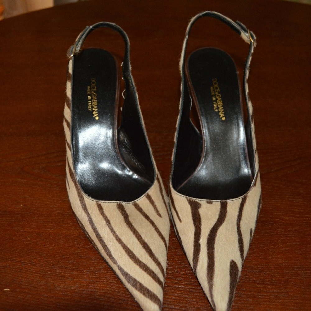Dolce & Gabbana Pony hair zebra print brown heels